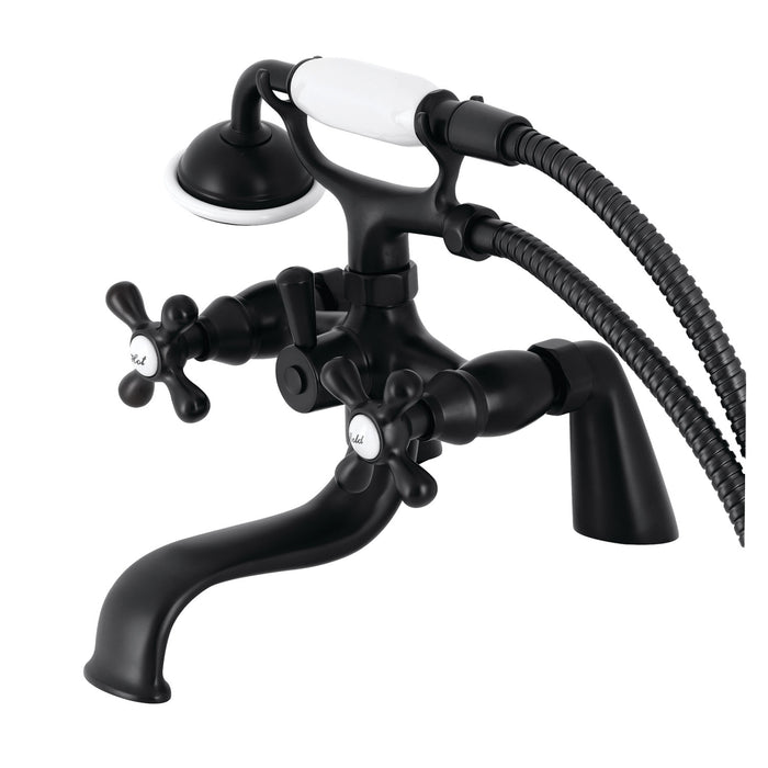 Kingston Heirloom KS227MB - Kingston Three-Handle 2-Hole Deck-Mount Clawfoot Tub Faucet with Hand Shower, Matte Black