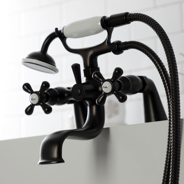 Kingston Heirloom KS227ORB - Kingston Three-Handle 2-Hole Deck-Mount Clawfoot Tub Faucet with Hand Shower, Oil Rubbed Bronze