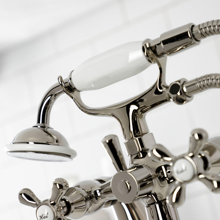 Kingston Heirloom KS227PN - Kingston Three-Handle 2-Hole Deck-Mount Clawfoot Tub Faucet with Hand Shower, Polished Nickel