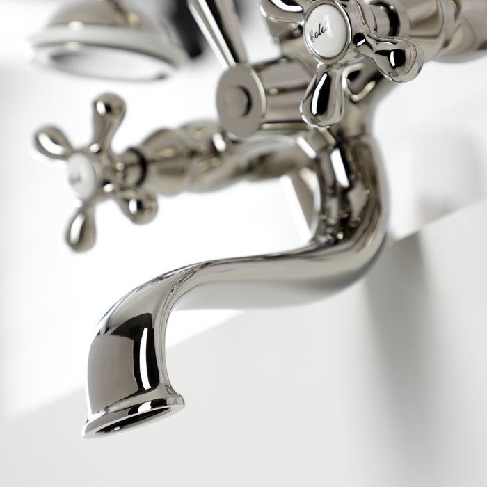 Kingston Heirloom KS227PN - Kingston Three-Handle 2-Hole Deck-Mount Clawfoot Tub Faucet with Hand Shower, Polished Nickel