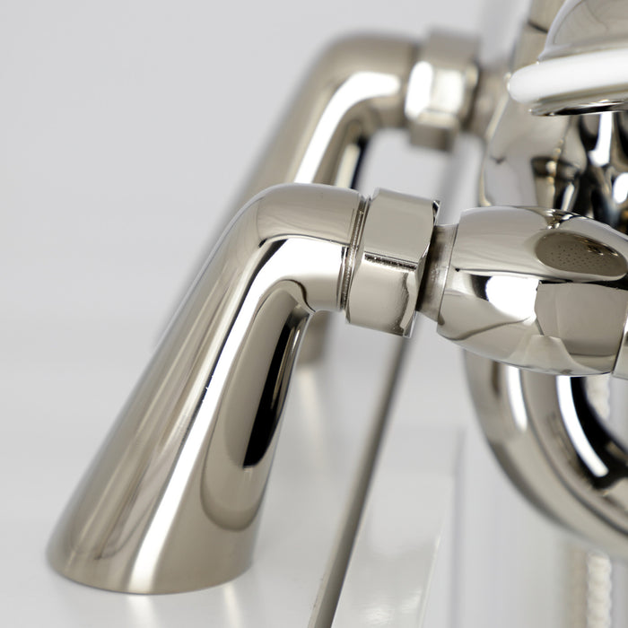 Kingston Heirloom KS227PN - Kingston Three-Handle 2-Hole Deck-Mount Clawfoot Tub Faucet with Hand Shower, Polished Nickel