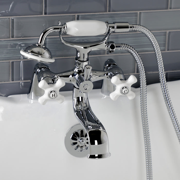 Kingston Heirloom KS227PXC - Kingston Three-Handle 2-Hole Deck-Mount Clawfoot Tub Faucet with Hand Shower, Polished Chrome