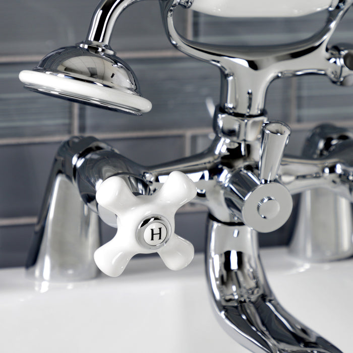 Kingston Heirloom KS227PXC - Kingston Three-Handle 2-Hole Deck-Mount Clawfoot Tub Faucet with Hand Shower, Polished Chrome