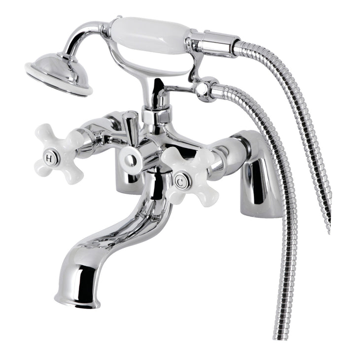 Kingston Heirloom KS227PXC - Kingston Three-Handle 2-Hole Deck-Mount Clawfoot Tub Faucet with Hand Shower, Polished Chrome