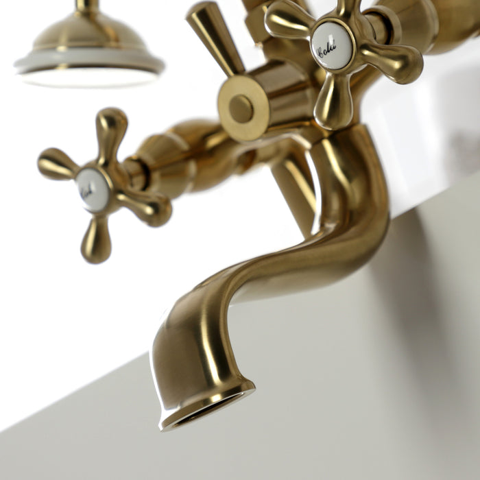 Kingston Heirloom KS227SB - Kingston Three-Handle 2-Hole Deck-Mount Clawfoot Tub Faucet with Hand Shower, Brushed Brass