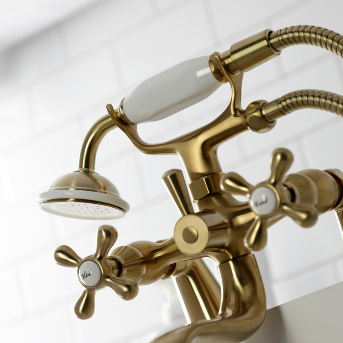 Kingston Heirloom KS227SB - Kingston Three-Handle 2-Hole Deck-Mount Clawfoot Tub Faucet with Hand Shower, Brushed Brass