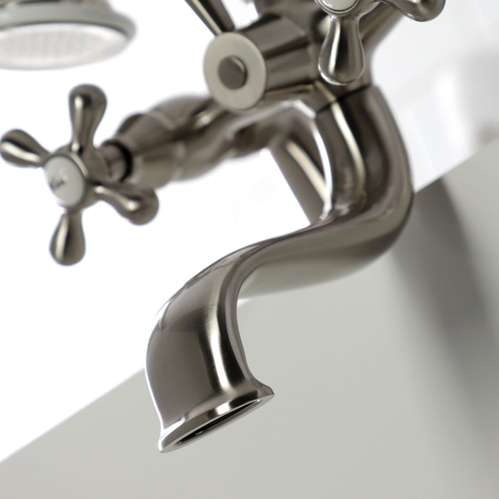 Kingston Heirloom KS227SN - Kingston Three-Handle 2-Hole Deck-Mount Clawfoot Tub Faucet with Hand Shower, Brushed Nickel