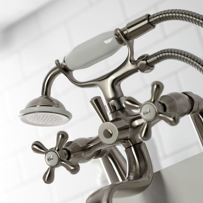 Kingston Heirloom KS227SN - Kingston Three-Handle 2-Hole Deck-Mount Clawfoot Tub Faucet with Hand Shower, Brushed Nickel