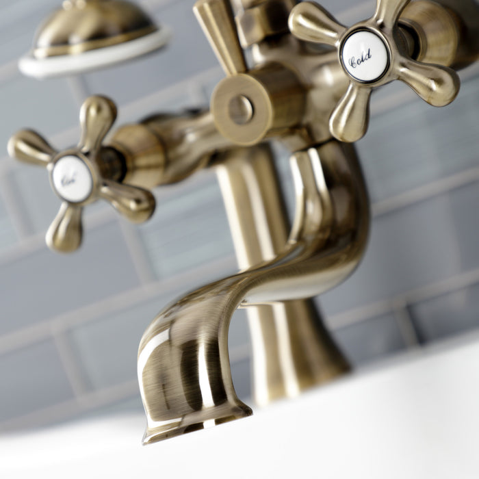 Kingston Heirloom KS228AB - Kingston Three-Handle 2-Hole Deck-Mount Clawfoot Tub Faucet with Hand Shower, Antique Brass