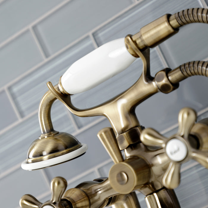 Kingston Heirloom KS228AB - Kingston Three-Handle 2-Hole Deck-Mount Clawfoot Tub Faucet with Hand Shower, Antique Brass