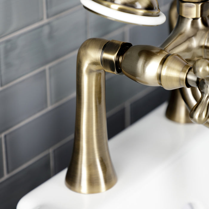 Kingston Heirloom KS228AB - Kingston Three-Handle 2-Hole Deck-Mount Clawfoot Tub Faucet with Hand Shower, Antique Brass