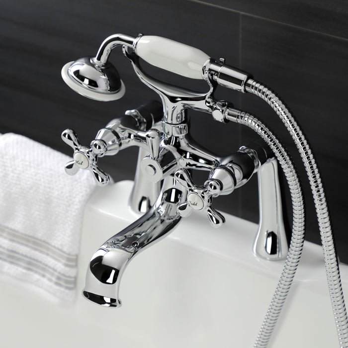 Kingston Heirloom KS228C - Kingston Three-Handle 2-Hole Deck-Mount Clawfoot Tub Faucet with Hand Shower, Polished Chrome