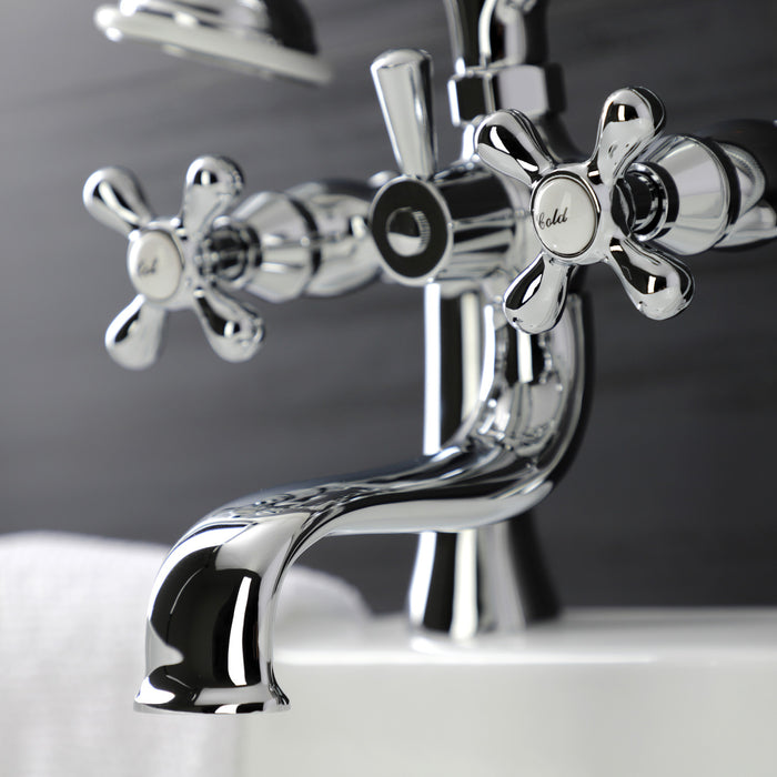Kingston Heirloom KS228C - Kingston Three-Handle 2-Hole Deck-Mount Clawfoot Tub Faucet with Hand Shower, Polished Chrome
