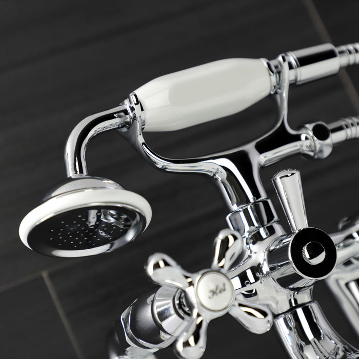 Kingston Heirloom KS228C - Kingston Three-Handle 2-Hole Deck-Mount Clawfoot Tub Faucet with Hand Shower, Polished Chrome