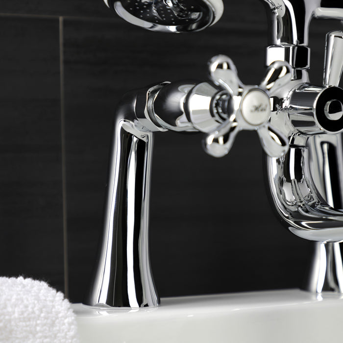 Kingston Heirloom KS228C - Kingston Three-Handle 2-Hole Deck-Mount Clawfoot Tub Faucet with Hand Shower, Polished Chrome