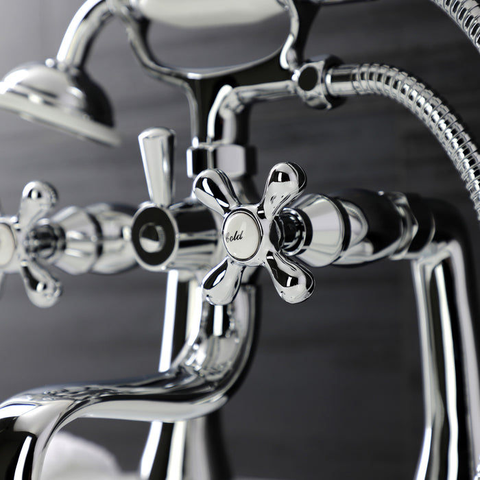 Kingston Heirloom KS228C - Kingston Three-Handle 2-Hole Deck-Mount Clawfoot Tub Faucet with Hand Shower, Polished Chrome