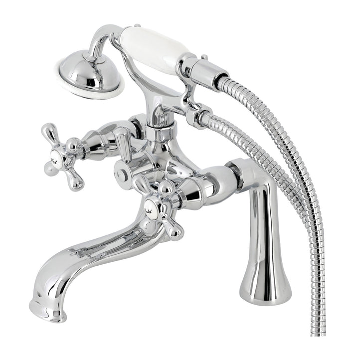 Kingston Heirloom KS228C - Kingston Three-Handle 2-Hole Deck-Mount Clawfoot Tub Faucet with Hand Shower, Polished Chrome
