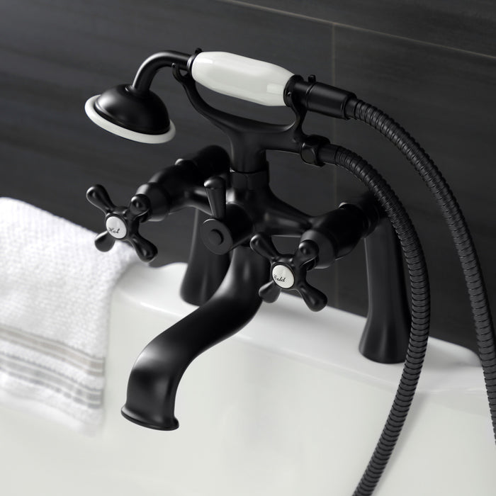 Kingston Heirloom KS228MB - Kingston Three-Handle 2-Hole Deck-Mount Clawfoot Tub Faucet with Hand Shower, Matte Black