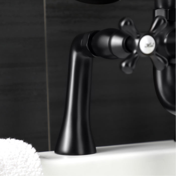 Kingston Heirloom KS228MB - Kingston Three-Handle 2-Hole Deck-Mount Clawfoot Tub Faucet with Hand Shower, Matte Black