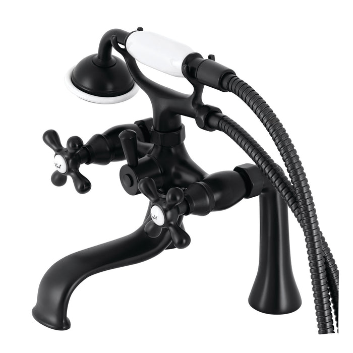 Kingston Heirloom KS228MB - Kingston Three-Handle 2-Hole Deck-Mount Clawfoot Tub Faucet with Hand Shower, Matte Black