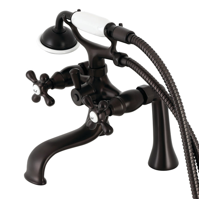 Kingston Heirloom KS228ORB - Kingston Three-Handle 2-Hole Deck-Mount Clawfoot Tub Faucet with Hand Shower, Oil Rubbed Bronze