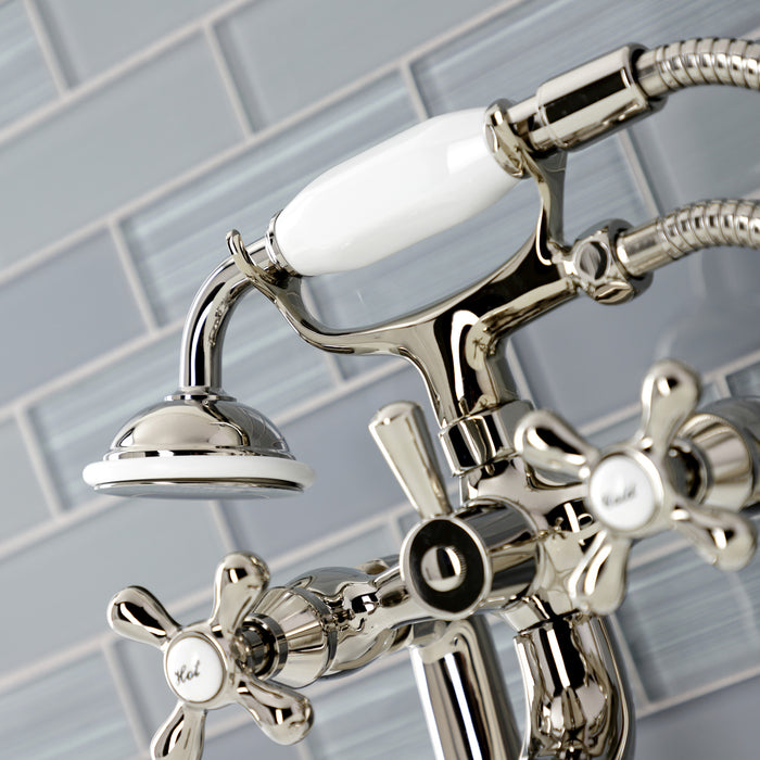 Kingston Heirloom KS228PN - Kingston Three-Handle 2-Hole Deck-Mount Clawfoot Tub Faucet with Hand Shower, Polished Nickel