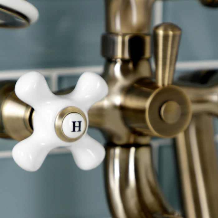 Kingston Heirloom KS228PXAB - Kingston Three-Handle 2-Hole Deck-Mount Clawfoot Tub Faucet with Hand Shower, Antique Brass
