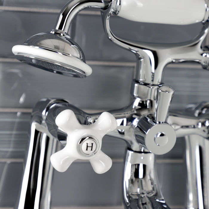Kingston Heirloom KS228PXC - Kingston Three-Handle 2-Hole Deck-Mount Clawfoot Tub Faucet with Hand Shower, Polished Chrome