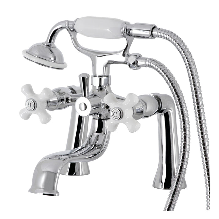 Kingston Heirloom KS228PXC - Kingston Three-Handle 2-Hole Deck-Mount Clawfoot Tub Faucet with Hand Shower, Polished Chrome