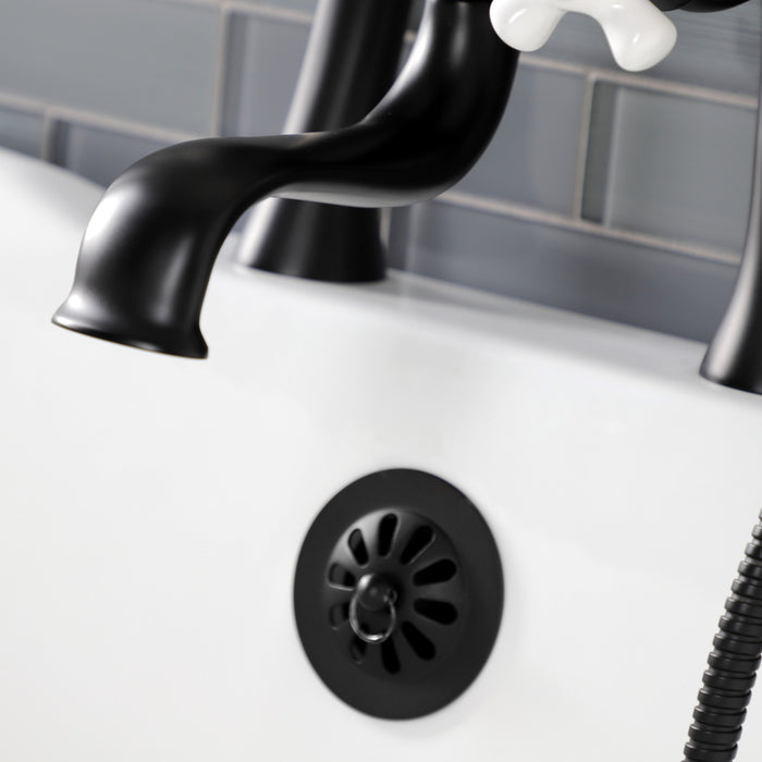 Kingston Heirloom KS228PXMB - Kingston Three-Handle 2-Hole Deck-Mount Clawfoot Tub Faucet with Hand Shower, Matte Black