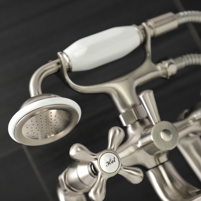 Kingston Heirloom KS228SN - Kingston Three-Handle 2-Hole Deck-Mount Clawfoot Tub Faucet with Hand Shower, Brushed Nickel