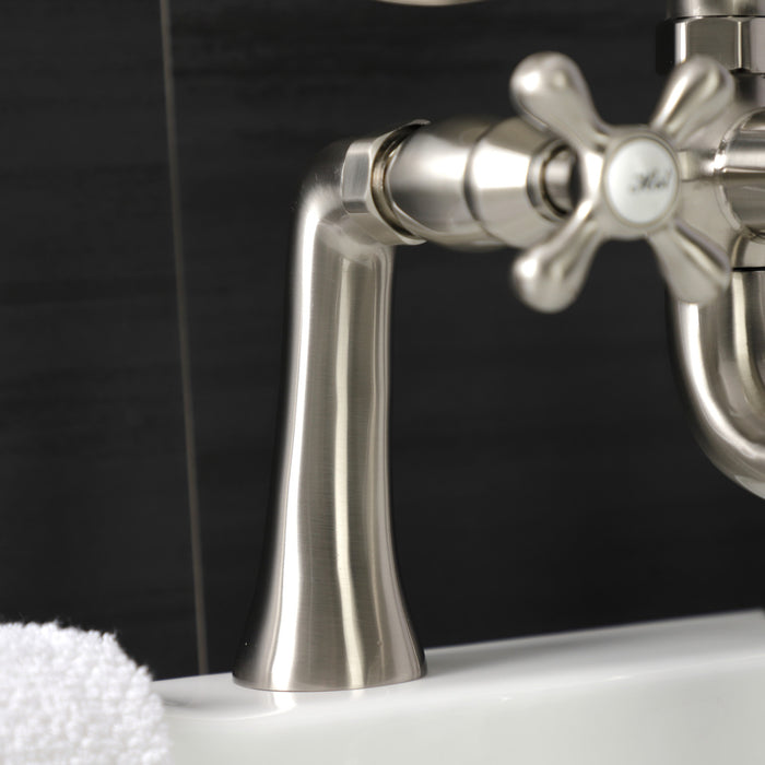Kingston Heirloom KS228SN - Kingston Three-Handle 2-Hole Deck-Mount Clawfoot Tub Faucet with Hand Shower, Brushed Nickel