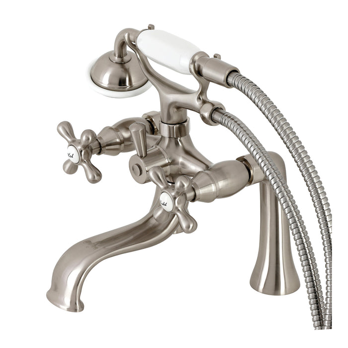Kingston Heirloom KS228SN - Kingston Three-Handle 2-Hole Deck-Mount Clawfoot Tub Faucet with Hand Shower, Brushed Nickel