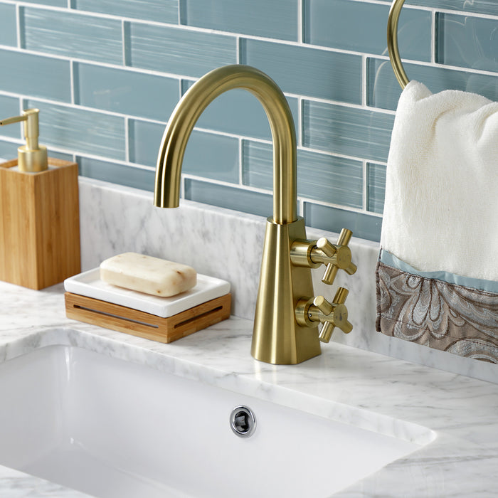 Kingston Sona KS2297DX - Constantine Two-Handle 1-Hole Bathroom Faucet with Push Pop-Up Drain, Brushed Brass