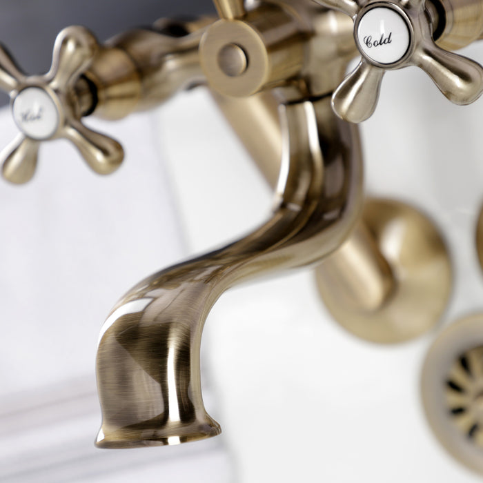 Kingston Heirloom KS229AB - Kingston Three-Handle 2-Hole Tub Wall Mount Clawfoot Tub Faucet with Handshower, Antique Brass
