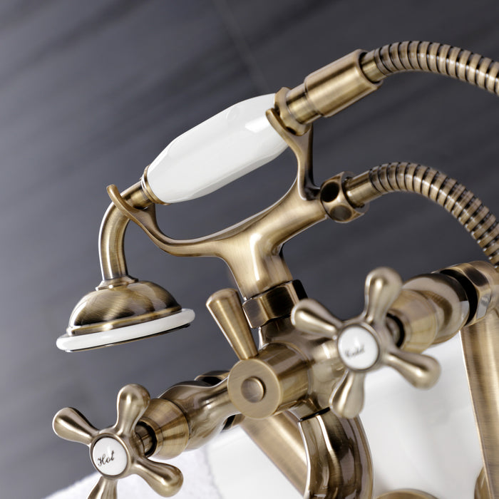 Kingston Heirloom KS229AB - Kingston Three-Handle 2-Hole Tub Wall Mount Clawfoot Tub Faucet with Handshower, Antique Brass