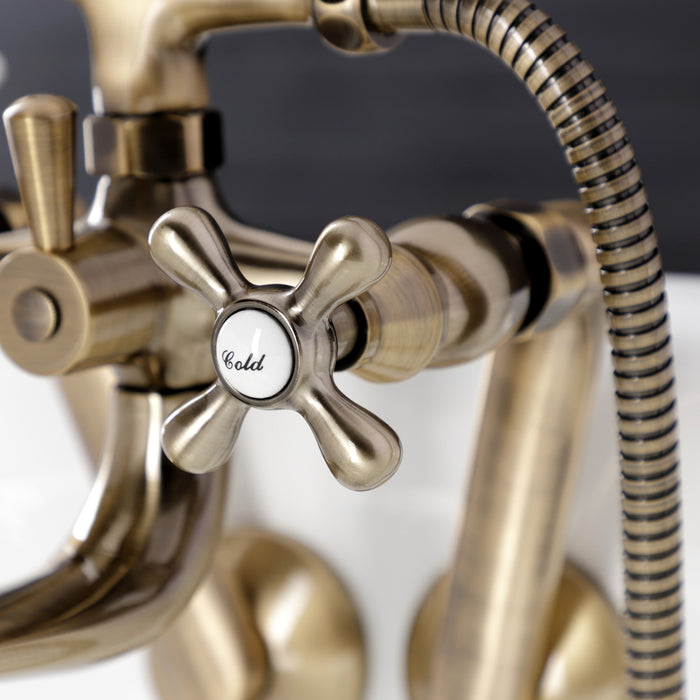 Kingston Heirloom KS229AB - Kingston Three-Handle 2-Hole Tub Wall Mount Clawfoot Tub Faucet with Handshower, Antique Brass