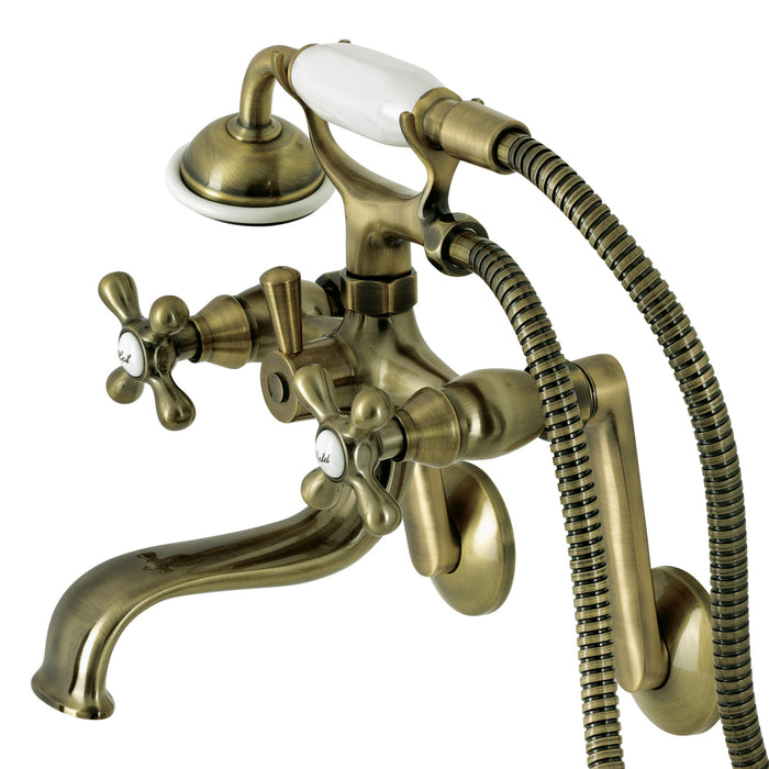 Kingston Heirloom KS229AB - Kingston Three-Handle 2-Hole Tub Wall Mount Clawfoot Tub Faucet with Handshower, Antique Brass