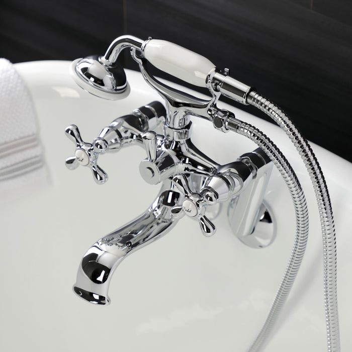 Kingston Heirloom KS229C - Kingston Three-Handle 2-Hole Tub Wall Mount Clawfoot Tub Faucet with Handshower, Polished Chrome