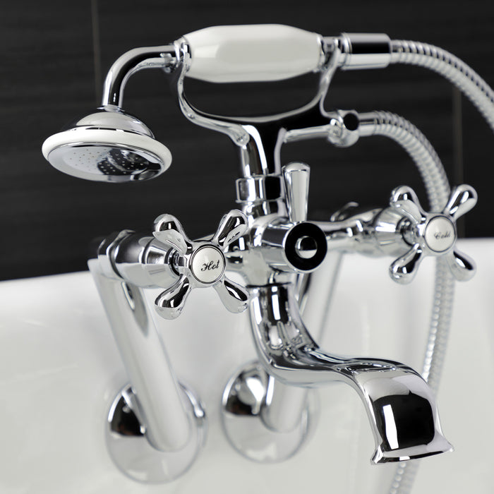 Kingston Heirloom KS229C - Kingston Three-Handle 2-Hole Tub Wall Mount Clawfoot Tub Faucet with Handshower, Polished Chrome