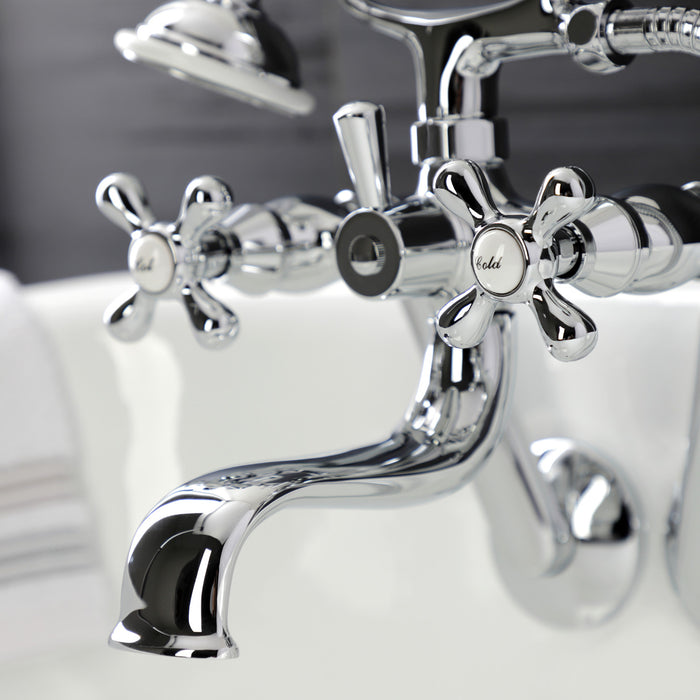Kingston Heirloom KS229C - Kingston Three-Handle 2-Hole Tub Wall Mount Clawfoot Tub Faucet with Handshower, Polished Chrome