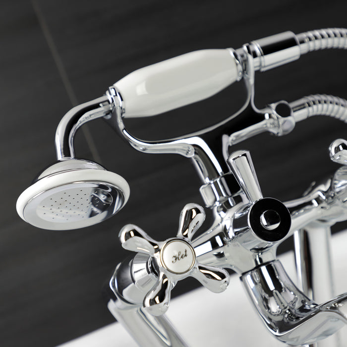 Kingston Heirloom KS229C - Kingston Three-Handle 2-Hole Tub Wall Mount Clawfoot Tub Faucet with Handshower, Polished Chrome