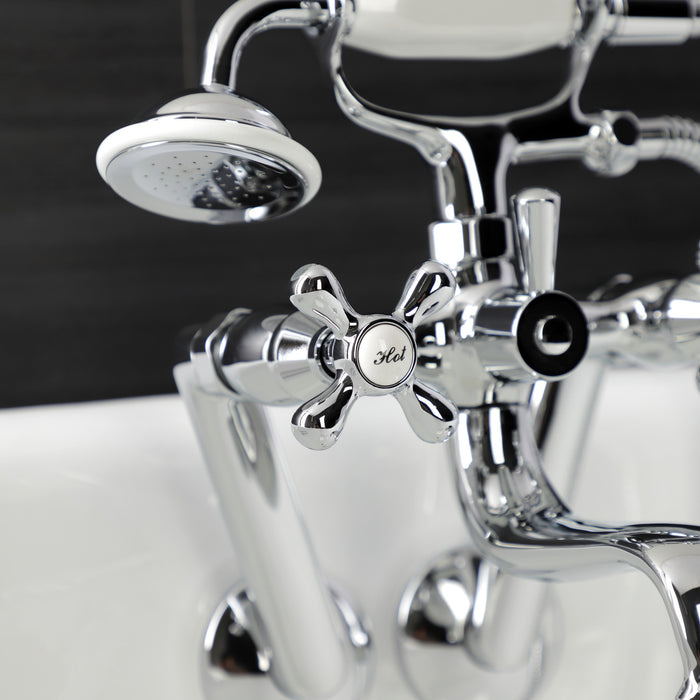Kingston Heirloom KS229C - Kingston Three-Handle 2-Hole Tub Wall Mount Clawfoot Tub Faucet with Handshower, Polished Chrome