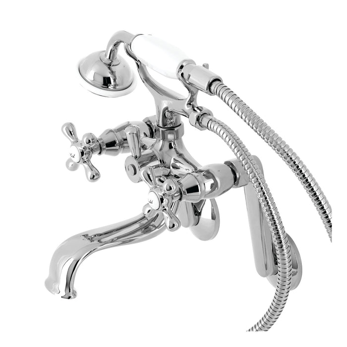 Kingston Heirloom KS229C - Kingston Three-Handle 2-Hole Tub Wall Mount Clawfoot Tub Faucet with Handshower, Polished Chrome