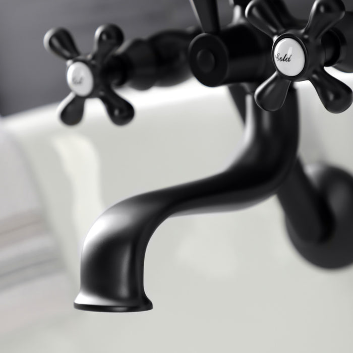 Kingston Heirloom KS229MB - Kingston Three-Handle 2-Hole Tub Wall Mount Clawfoot Tub Faucet with Handshower, Matte Black