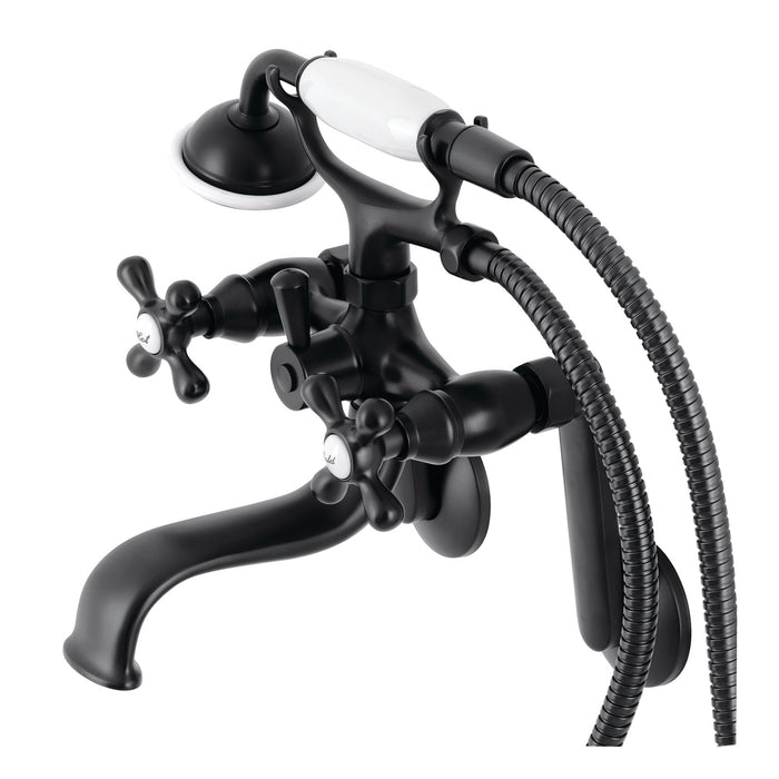 Kingston Heirloom KS229MB - Kingston Three-Handle 2-Hole Tub Wall Mount Clawfoot Tub Faucet with Handshower, Matte Black
