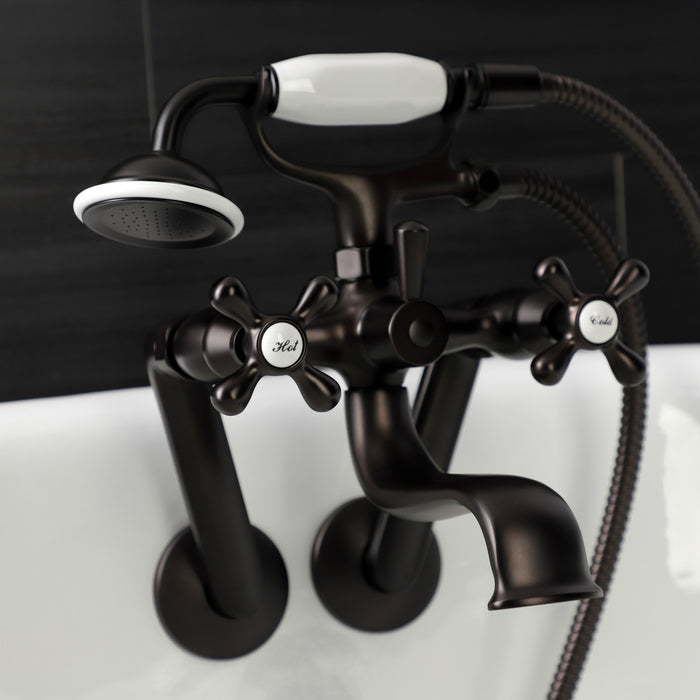 Kingston Heirloom KS229ORB - Kingston Three-Handle 2-Hole Tub Wall Mount Clawfoot Tub Faucet with Handshower, Oil Rubbed Bronze