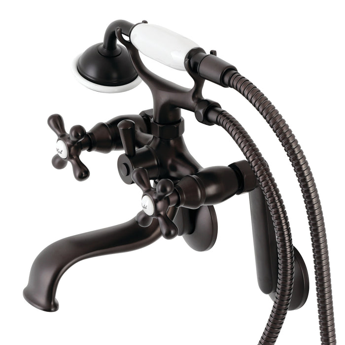 Kingston Heirloom KS229ORB - Kingston Three-Handle 2-Hole Tub Wall Mount Clawfoot Tub Faucet with Handshower, Oil Rubbed Bronze