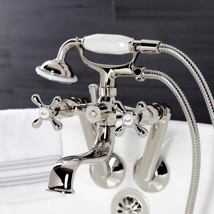 Kingston Heirloom KS229PN - Kingston Three-Handle 2-Hole Tub Wall Mount Clawfoot Tub Faucet with Handshower, Polished Nickel