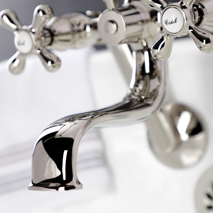 Kingston Heirloom KS229PN - Kingston Three-Handle 2-Hole Tub Wall Mount Clawfoot Tub Faucet with Handshower, Polished Nickel